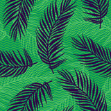 Repeat tropical palm leaves vector pattern. Botanical elements over waves