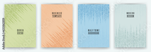 Simple halftone dot texture placard background vector set. Abstract cover layouts. Halftone dots