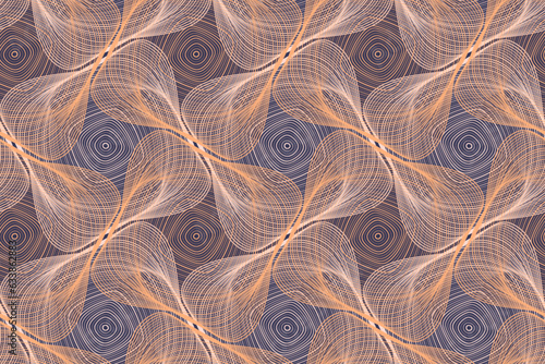 Organic lines geometric shapes optical illusion seamless pattern.