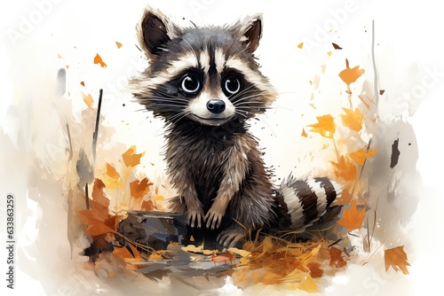 Adorable cartoon raccoon painting photo