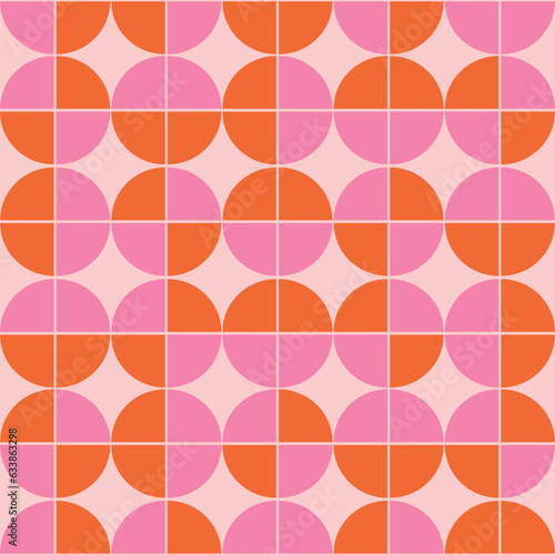 Mid century geometric pink and orange circles seamless pattern . For home décor, wallpaper and fabric 
