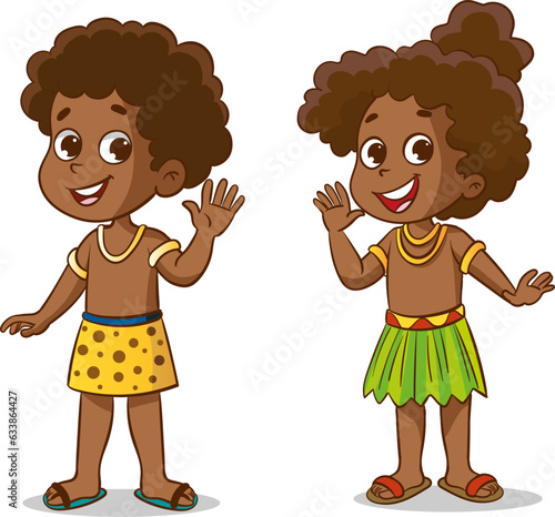 Vector illustration of a boy and girl dressed in traditional african clothes
