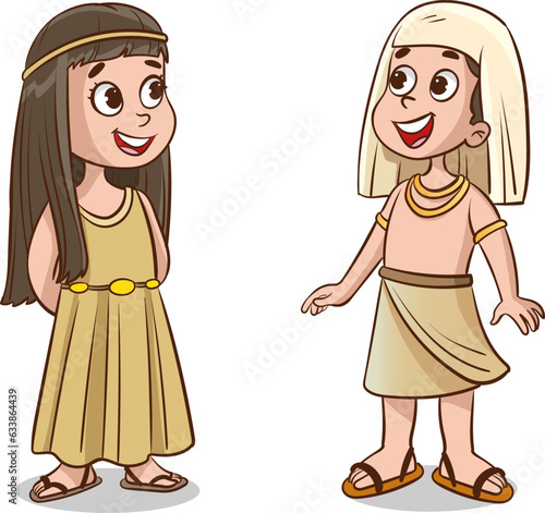 Illustration of a Little Girl and a Girl in Egyptian Clothes