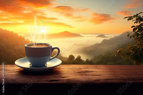 a morning scene with a cup of coffee