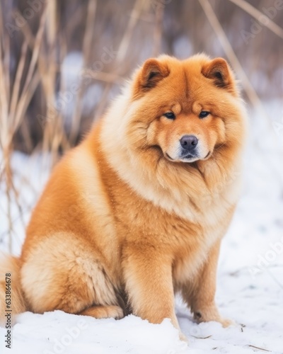 A sweet, happy puppy enjoying the winter snowfall. (Generative AI) © HandmadePictures
