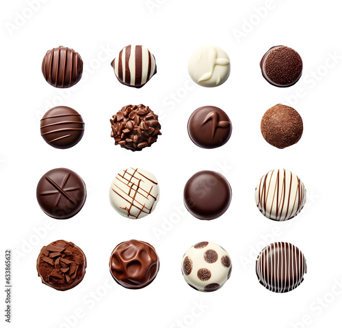 Various chocolate candies, white background, PNG 