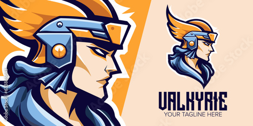 Sport and Esport Team Identity: Valkyrie Mascot Logo Design with Modern Illustration, Badge, Emblem, T-shirt Printing