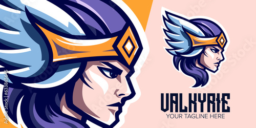 Valkyrie Mascot Vector Logo: Modern Illustration Concept for Sport and Esport Team Emblem, Badge, T-shirt Printing