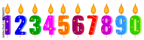 
Set of burning candles numbers with gold decor for birthday, anniversary, vector.