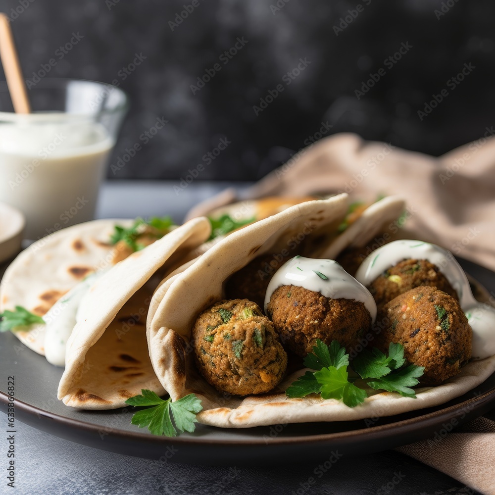 A plate of homemade falafel with tahini sauce