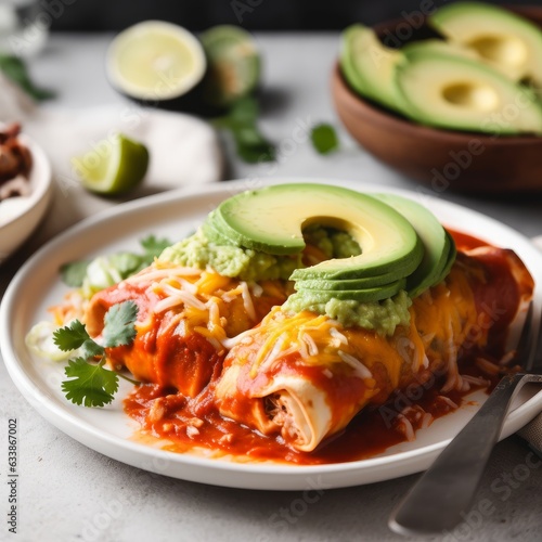 A plate of homemade enchiladas with salsa and guacamole