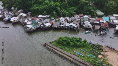 Filipino Village On The Water In The City Of Taytay, Palawan, Aerial View photo