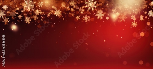 Glittering red Xmas background with snowflakes and lights. Merry Christmas banner.