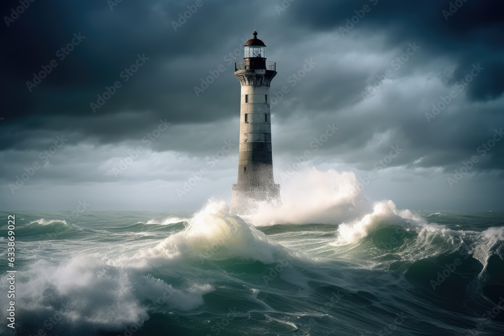 Lighthouse standing close to a rough sea