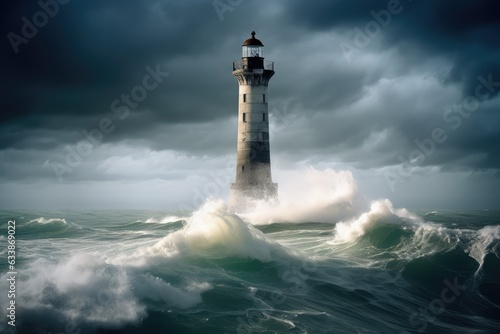 Lighthouse standing close to a rough sea