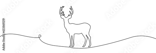 Dear one line drawing.Black silhouette of deer continuous line.Logo of jumping deer linear.Deer simple icon.Reindeer vector symbol.