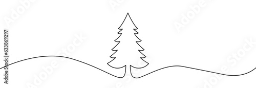 Christmas tree one line drawing.Merry Christmas decoration continuous line.Continuous line drawing of christmas tree .