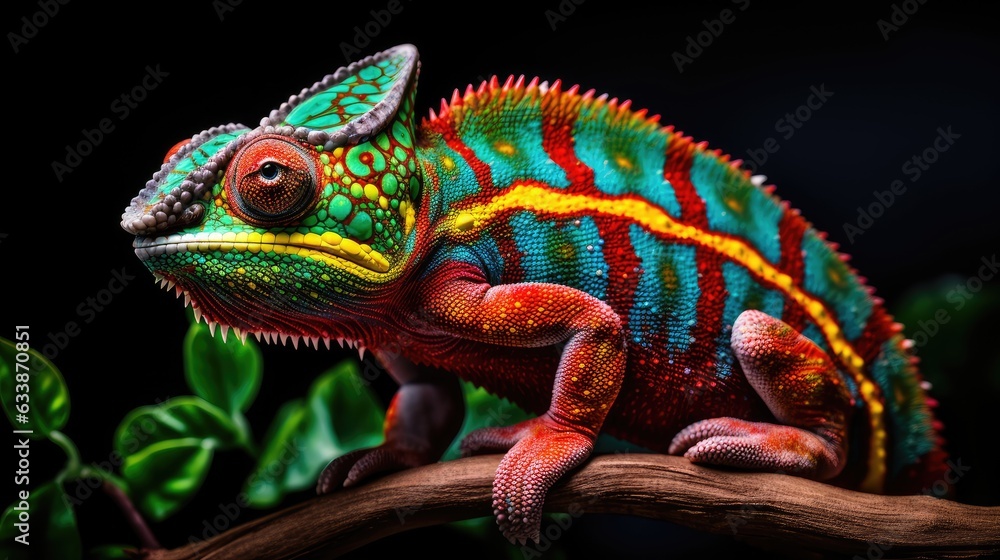 Obraz premium The chameleon is a fascinating reptile known for its ability to change color and blend into its surroundings. Generative AI