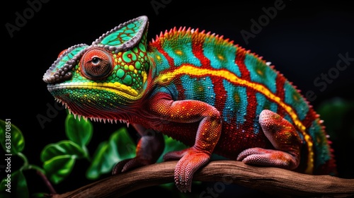 The chameleon is a fascinating reptile known for its ability to change color and blend into its surroundings. Generative AI © piai