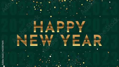 Happy new 2023 year Elegant gold text with Green Background. Minimalist text template Design