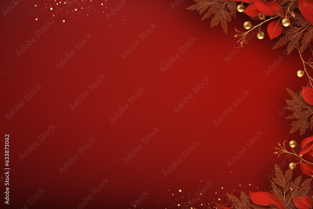 Red Christmas Border With Poinsettia Winter Flowers Red Christmas Border With Poinsettia Winter Flowers