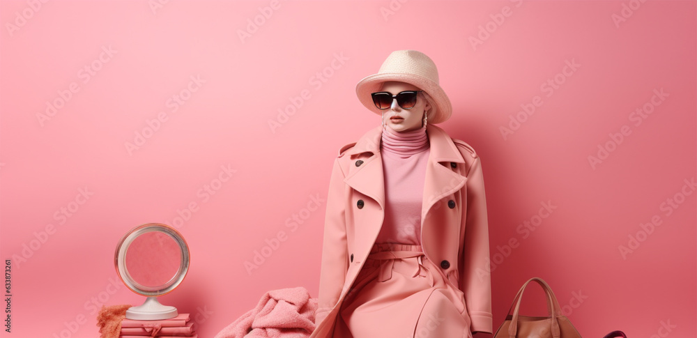 portrait Young woman in pink clothes at a fashion photo shoot. fashion ...