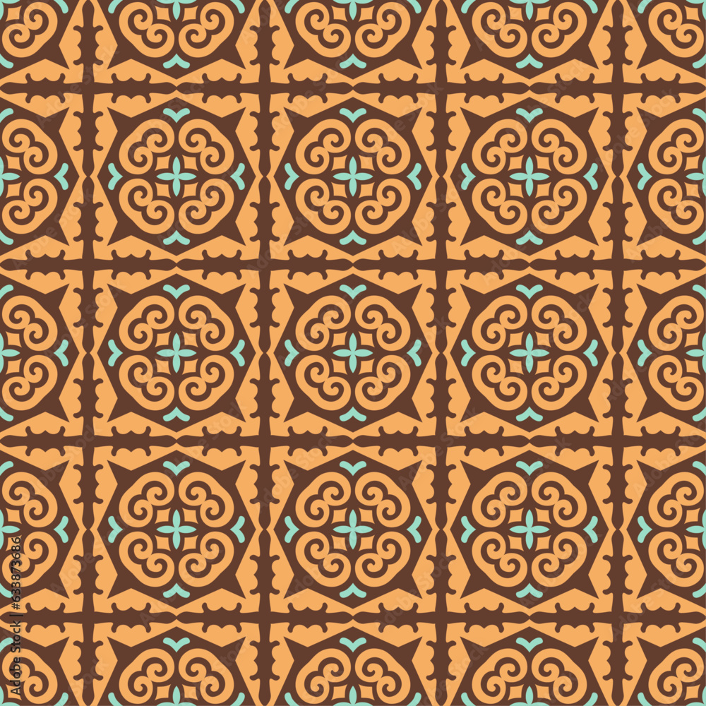Decorative Asian Folk Seamless Pattern. Ornament in Asian Nomads Style: Kyrgyz, Kazakhs, Bashkirs, Tatars, Yakut, Mongols. Ethnic Vector Illustration for Paper Products, Textiles.	