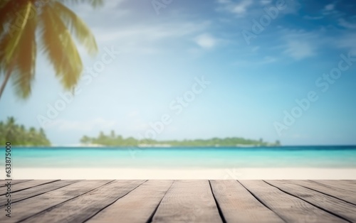 Empty white wooden table wi...