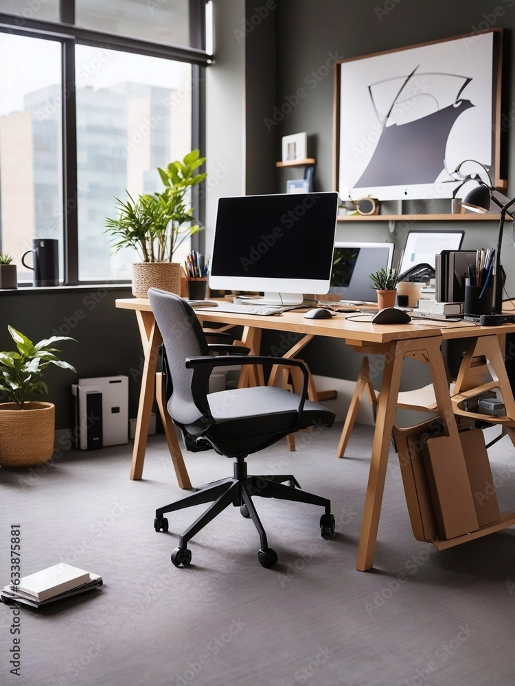 Fototapeta premium A comfortable workspace is surrounding by office equipment