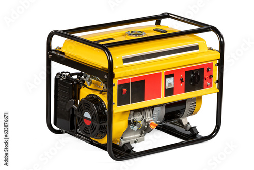 Portable yellow electric generator isolated on white for backup energy