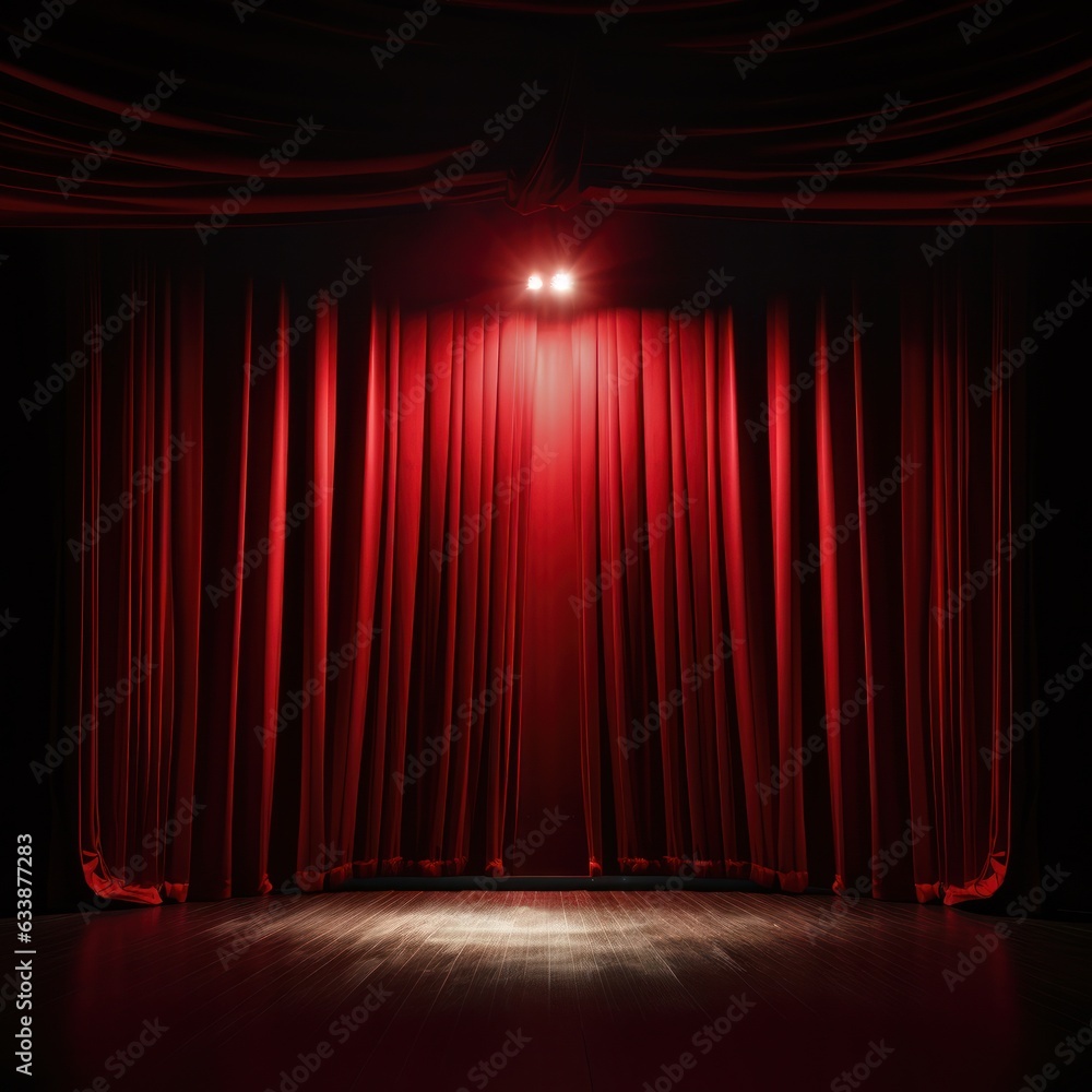 Red theatre curtains - obrazy, fototapety, plakaty 