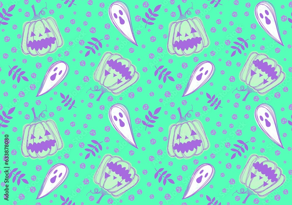 Autumn cartoon harvest vegetable seamless Halloween pumpkins and ghost pattern for wrapping paper and fabrics Autumn cartoon harvest vegetable seamless Halloween pumpkins and ghost pattern for wrapping paper and fabrics
