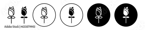 Rose flower vector icon set. rosebud vector symbol in black color. photo