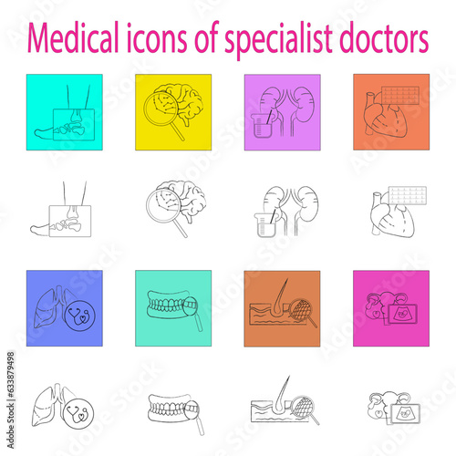Medical icons of specialist doctors, in two versions, can be used both for web design and in everyday life