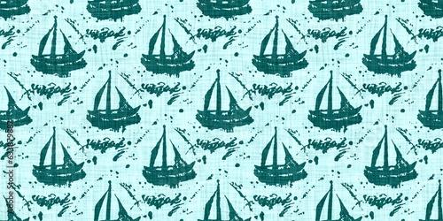 Teal green white vibrant watercolor batik azulejos tile border banner background. Seamless aqua coastal blur linen effect geometric mosaic effect.Boho Patchwork nautical masculine summer ribbon trim. 