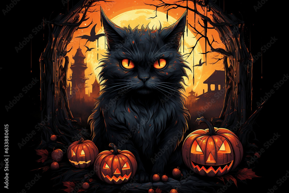 Mystical Halloween Cat Illustration with a Spooktacular Twist Mystical Halloween Cat Illustration with a Spooktacular Twist