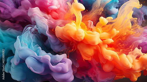 Abstract design of colorful ink waves flowing underwater