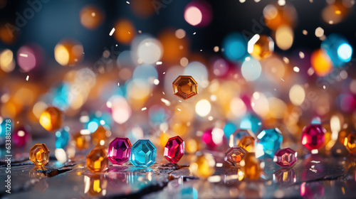 Abstract multi colored confetti falling at festive celebration