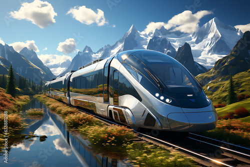 modern high-speed train, passenger travel concept, cargo delivery, moving between countries on the tycoon's railroad. modern and future logistics technologies