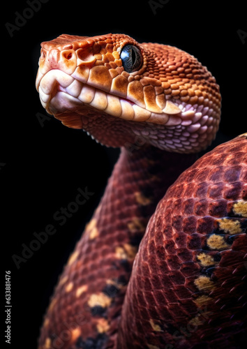 Animal portrait of a wild snake on a black background conceptual for frame