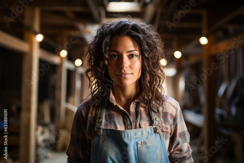woman in a wood shop wide-angle lens