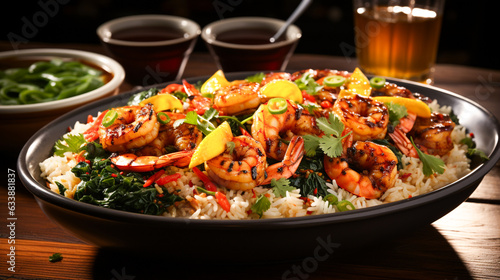 American shrimp fried rice served with chili fish sauce