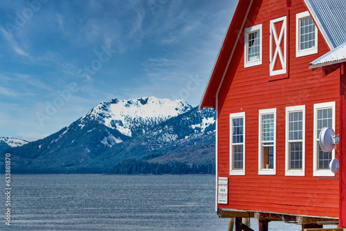 Old Red Dockside Building in Icy Strait photo