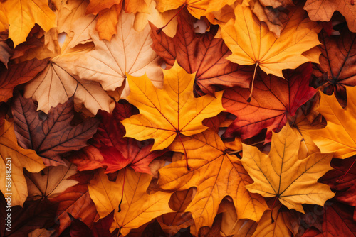 Fall leaves background with orange colorful leaves filling ebtire frame  generative AI