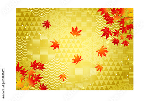 ハニカム和柄に紅葉あしらいヨコ・金