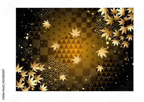 ハニカム和柄に金の紅葉あしらい横・金