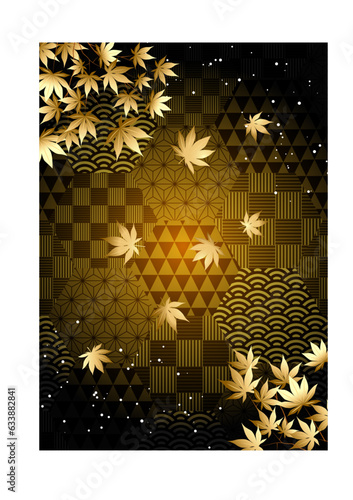 ハニカム和柄に金の紅葉あしらいタテ・金