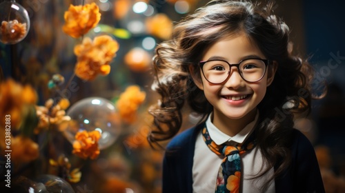 Asian female student poses on the blackboard background It symbolizes the joy of learning and academic achievement. eagerness to learn