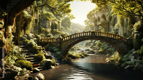 Beautiful view of greenery and a bridge in the forest