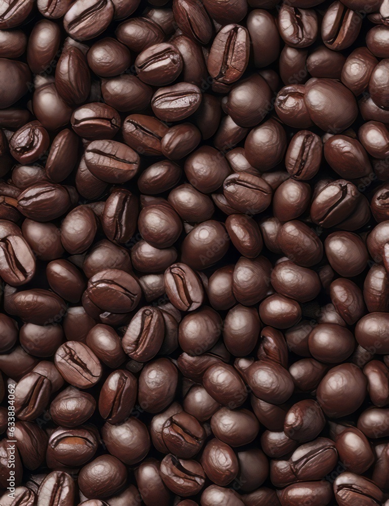 Fototapeta premium Pile of roasted coffee beans as background, top view